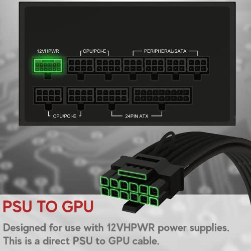 Linkup - AVA 600W PCIE 5.0 12VHPWR 16AWG שרוולים זרם זרם גבוה כבל PSU - 70 סמ - תואם לכל RTX