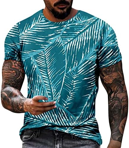 חולצות טריקו של שרוול קצר של XXBR Mens, עלים בהוואי הקיץ הדפס צמרות צווארון צמרות אימון שרירים אתלט