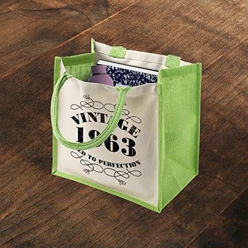 תיק יום הולדת 60 מתנות לנשים-תיקי כתף יוטה כותנה לשימוש חוזר לקניות-וינטג ' 1963-ירוק-ים