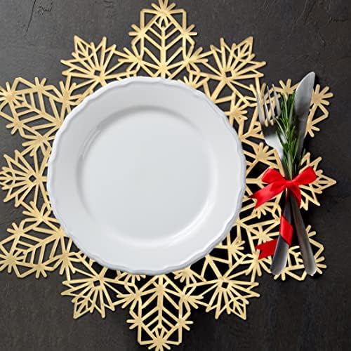 פתית שלג מפיות סט של 6 קישוטי חג המולד זהב פתית שלג מפיות עגול ויניל מקום מחצלות שולחן הגדרת מטבח שולחן