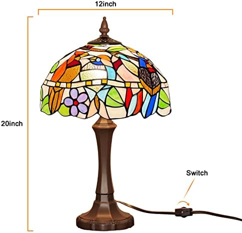 קפולינה טיפאני מנורת מוכתם זכוכית שולחן מנורת 12 * 12 * 20 סנטימטרים קרדינל ציפורים סגנון שולחן קריאת אור דקור