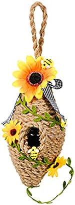 זר חמניות יצירתי, תליון דבש תליון ליום הדבורים, עיצוב אמנות חבל קנבוס, עיצוב חלת דבש, דלת דבורה