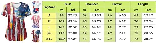 4 ביולי חולצות לנשים דגל אמריקאי קיץ שרוול קצר חולצת טי עם 2 כיסים חולצות בגדי עבודה מזדמנים לחג