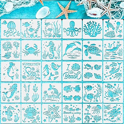 30 חתיכות ים אוקיינוס יצורים סטנסילים ציור ים בעלי החיים תבניות עשה זאת בעצמך יצורים דפוס סטנסילים