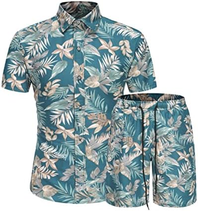 תלבושות אימוניות 2 חלקים לתלבושות לגברים כפתור מטה חולצה הוואי פרחונית ומערכות קצרות תלבושות חוף קיץ מזדמנים
