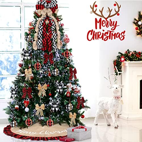 22 יח 'משובץ עץ חג המולד משובץ עץ חג המולד עץ חג המולד טופר קשת בד עטוף קישוט כדור עם חרוטים אורן