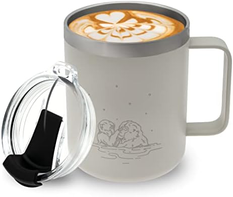 Coreflex 12 גרם ספל קפה מבודד עם ידית ומכסה, פלדת אל חלד כפולה חומה כוס כוס מבודד כוס, כוס קפה