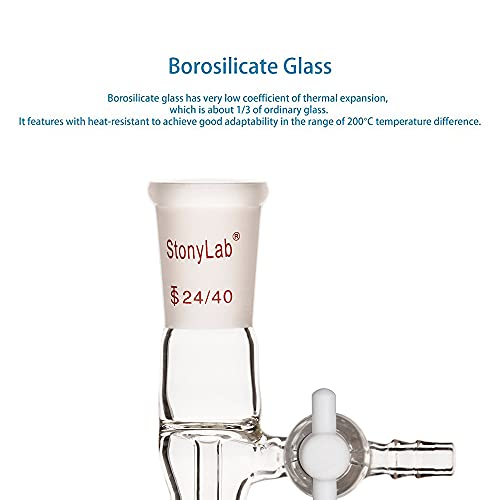 בורוסיליקט זכוכית ואקום בקרת זרימת מתאם עם סטנדרטי 24/40 משותף וצד ברזלים למעבדה אספקת