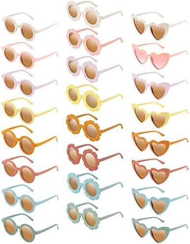 24 יחידות ילדי פרח משקפי שמש בתפזורת עגול לב בצורת פעוט משקפי שמש חמוד פרח משקפיים צבעוני חוף משקפי לפעוטות בנות