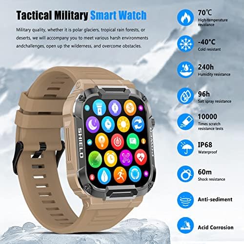 שעונים חכמים צבאיים לגברים, 1.85 '' שעון חכם טקטי חיצוני עם שיחת Bluetooth, שעון חכם אטום למים של IP68