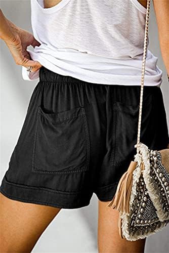 מכנסיים קצרים במותניים אלסטיים מזדמנים של נשים בקיץ צבע אחיד טרקלין נוח מכנסיים קצרים