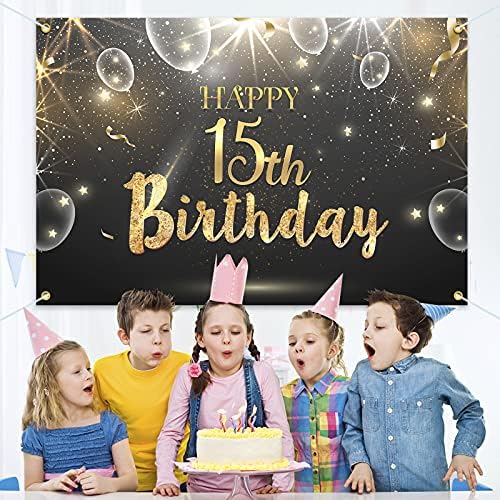 המגר 6 על 4 רגל שמח יום הולדת 15 גילטר שינינג באנר רקע-15 שנים קישוטי יום הולדת ספקי צד לבנות בנים-זהב
