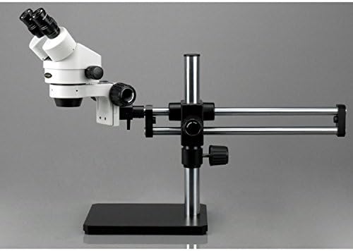 מיקרוסקופ זום סטריאו משקפת מקצועי של אמסקופ-5ב-פרל, עיניות פי 10, הגדלה פי 7-45, מטרת זום פי 0.7-4.5, אור