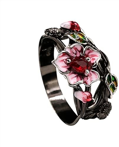 טבעת נישואין של נשים וינטג 'חלול פריחות ורוד טבעת טבעת בוהמי שמנמנה טבעת תואמת לנשים אביזרים טבעות וינטג'