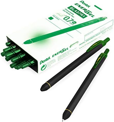 Pentel Energel BL437R1 עט גלגל דיו ג'ל נשלף - 0.7 ממ ציפורן - ירוק - חבילה של 14