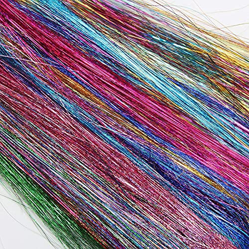 קריסווי 47 אינץ 14 צבעים שיער טינסל 2800 גדילים עבור בנות, סלון באיכות נוצץ פיות נוצץ שיער הרחבות מסיבת