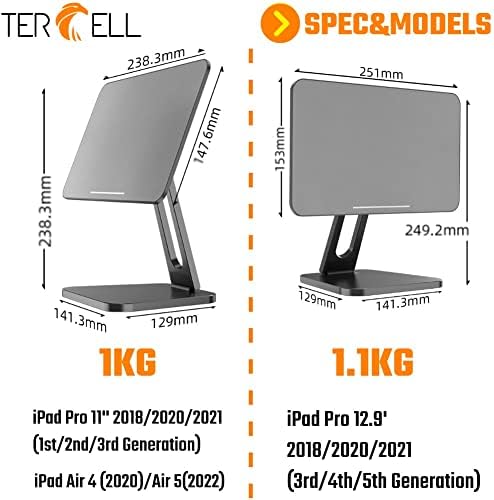 Tercell Float Tablet Stand / Body Aluminum, סיבוב 360 °, ניתן להחלפה, גובה מתכוונן, חליפת מחזיק טבליות