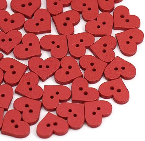 100 יחידות 2 חורים כפתור לב אדום אהבה אדומה לב לבבי כפתור עץ עץ תפירה תפירת עיצוב אדום מעשי מעובד
