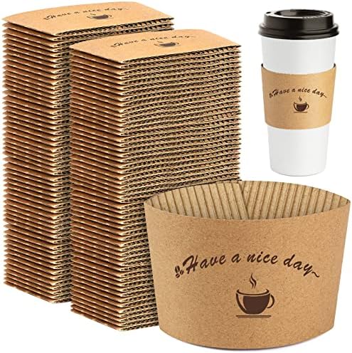 שרוולי כוס קפה נייר קראפט 200 חבילות-שרוולי קפה, מחזיק שרוולי כוס גלי חד פעמי לבידוד חם וקר מגן, מתאים לכוסות
