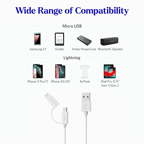 Sweda 2-in-1 מיקרו USB וכבל ברק לאייפד, אייפון, אנדרואיד וטאבלט. כבל טעינה של iPhone ו- Android 4ft עם אזעקה שעושה