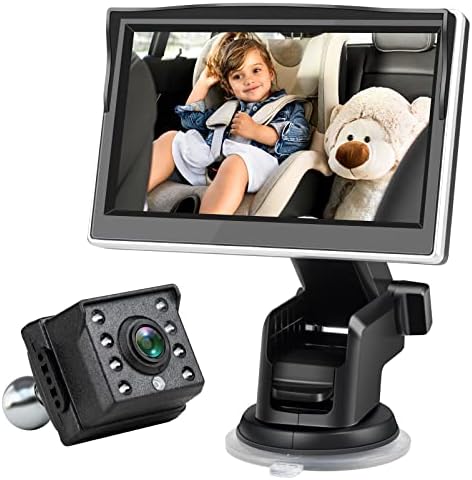 EMSIKC 5 אינץ 'AHD מראה מכונית לתינוק, תצוגת צג תושבת פראיירית 1080p 1080p עם פונקציית ראיית לילה אינפרא