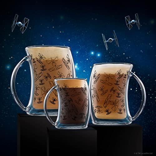 ספל קפה מבודד של Joyjolt Lix עם ידית. 2 כוסות קפה של ספל מלחמת הכוכבים. כוסות אספרסו, כוס תה או כוסות כוס שוקולד