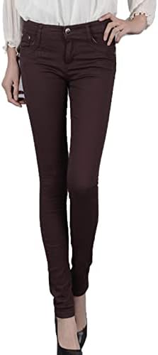 Maiyifu-GJ לנשים מותניים גבוהים מלחמה ג'ינס סקיני צבע מוצק מזדמן דק עיפרון עיפרון ג'ינס רזיה קת מכנסי