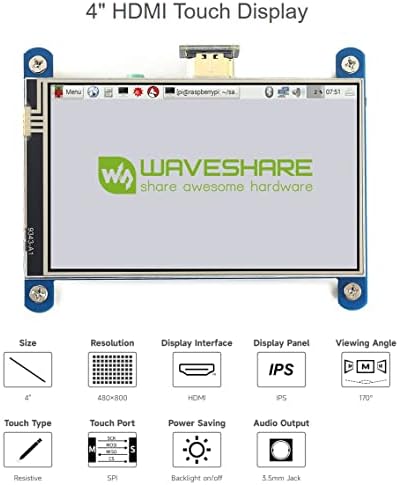 Waveshare 4 אינץ 'מסך מגע התנגדות LCD תואם ל- Raspberry Pi 4b/3b+/3a+/2b/b+/a+/zero/zero w/wh/zero 2w cm3+/4