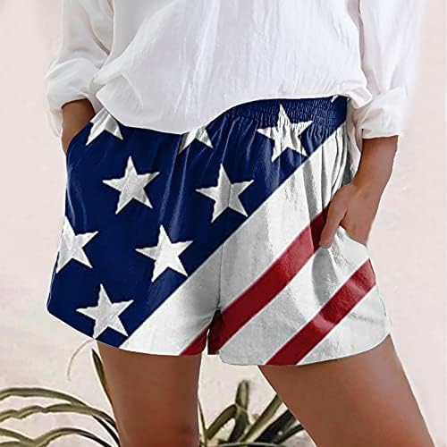 רוירויליקו 4 ביולי אמריקאי דגל נשים מכנסיים קצרים קיץ מזדמן שרוך אלסטי מותניים חוף מכנסיים קצרים עם כיסים