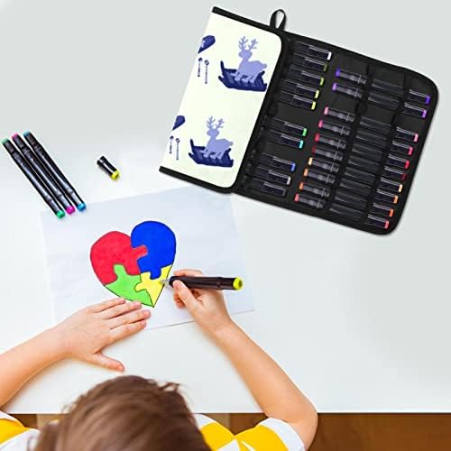 מארגן עט עפר עפרון צבעוני לשולחן העבודה, דפוס סקי צבי מחזיק עיפרון קיבולת גדולה לעפרונות צבעי