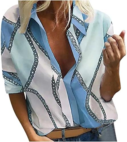חולצת כפתור דש נשים נשים חולצת שרוול ארוך כפתור צווארון דש מטה חולצות רופפות חולצה עם כיס עם כיס