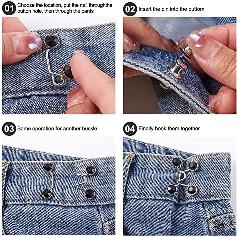 Kissitty 6 מגדיר אבזמי מאריך מותניים מתכווננים לג'ינס 3 סגנונות סיכות כפתור נשלפות להחלפת מכנסיים