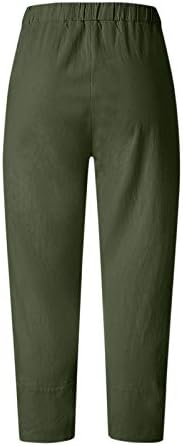 מכנסי פשתן אלסטיים מוצקים לנשים מכנסי עבודה של קיץ מזדמנים מכנסיים במותניים גבוהות מכנסי טרנינג נוחים