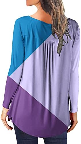 צמרות לבושות לנשים Colorblock קפלים על צווארון V טוניקה עליונה שרוול ארוך כפתור פתוח רופף חולצה חולצה טוניקה