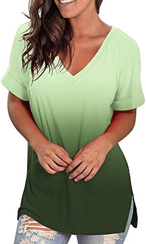חולצת שיפוע של נשים, צמרות קיץ נשים 2023 V צוואר פרחוני חולצות חולצת שרוול קצר חולצת שרוול מזדמן