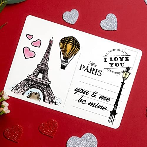 Valentines Eiffel מגדל חותמות ברורות לקישוט ויצירת קישוט וסטראפינג, מילות יום האהבה עם סנטימנט