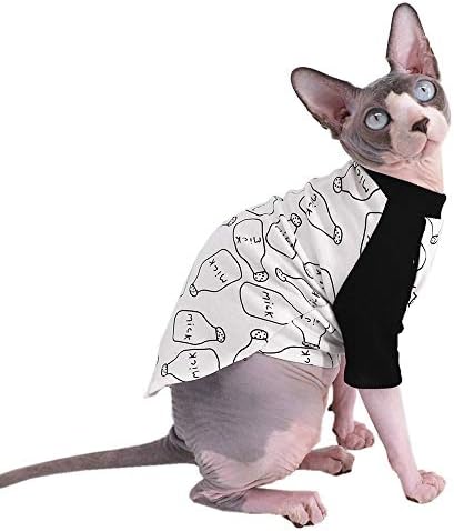 Sphynx חתול חסר שיער חמוד נושם חולצות כותנה בקיץ כותנה בקבוק חלב בגדי חיות מחמד, חולצות צווארון צווארון עגול חולצות