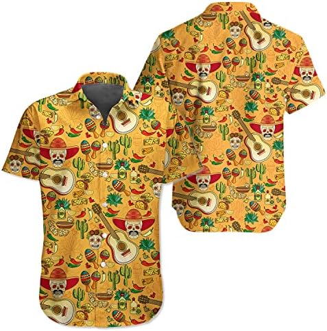 חולצות הוואי מקסיקניות לגברים סינקו דה מאיו כיס חזה אלוהא הוואי חולצות כפתור מזדמן במורד חולצת