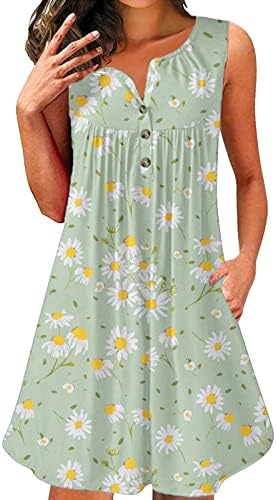 שמלת בוהו נשים עם כיס פרח קיץ כפתור הדפסת שמלות מידי שמלות חוף זורמת מזדמנת