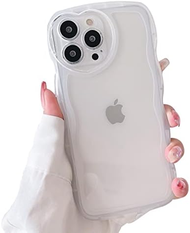 SAYOAHO תואם למארז ה- iPhone 14 Pro Max, צורת גל ברורה חמודה עם מארז הגנה על עדשות של Love Heart