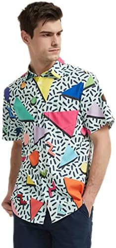 חולצות של שנות ה -80 לגברים שרוול קצר משנות ה -80 שנות ה -90 דיסקו רטרו רטרו כפתור מזדמן במורד חולצה הוואי לגברים