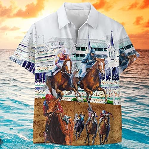 מצחיק סוס הוואי חולצות לגברים נשים, אהבת סוס מירוץ הוואי קיץ קצר שרוול מזדמן רגוע בכושר כפתור למטה