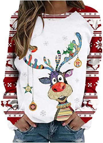 חג המולד חולצה חולצות לנשים חמוד איל מודפס מזדמן רופף ארוך שרוול סוודר סוודרים חולצות טוניקת טיז