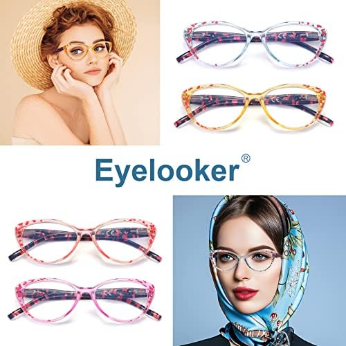 קריאת משקפיים כחול אור חסימת עבור נשים 4 חבילה חתול עין אופנתי קוראי אופנה אור משקל משקפיים מעצב נשים קריאת