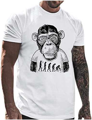 חולצות טריקו של XXBR לקיץ לשרוול קצר גברים, שימפנזי קוף הדפס הדפס קרוס צוואר טופ חולצת טשט
