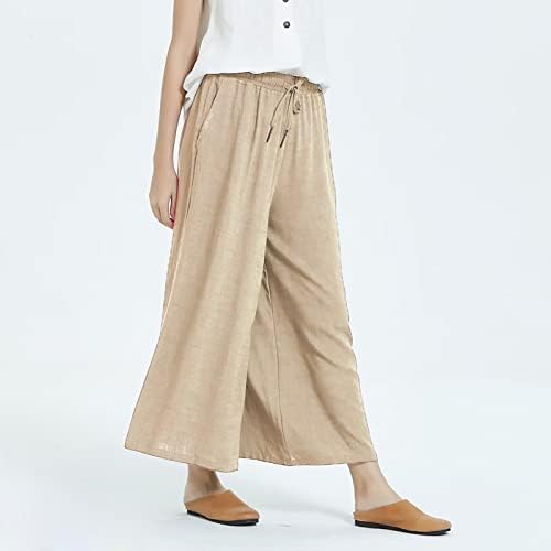 מכנסי מכנסי נשים מכנסי פשתן כותנה צבע אחיד מכנסי טרנינג ישר רופפים מתאימים רצועות רגל רחבות