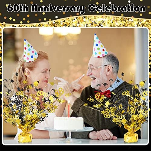3 חלקים מאושרים 60 יום הולדת מרכז יום הולדת לשולחנות 60 נישואין ציוד למסיבות ציוד זהב מטאלי זוהר לקישוטים