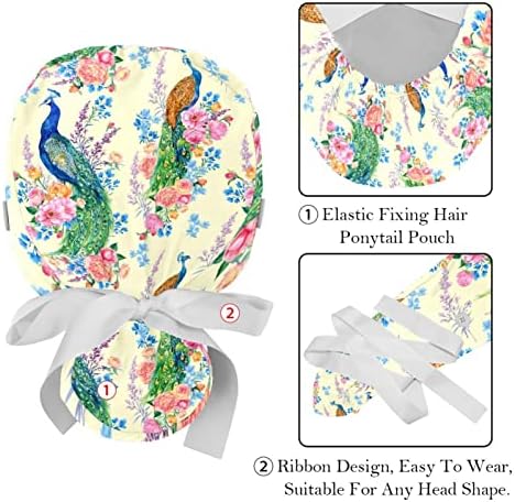 כובעים רפואיים של Lorvies לנשים עם כפתורים שיער ארוך, כובע עבודה מתכוונן 2 חלקים, טווסים עם פרחים רב צבעוניים