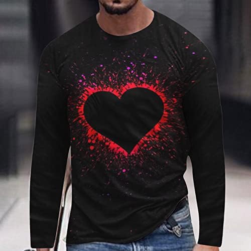 חולצה תלת מימדית לגברים הדפס לב גרפי של ולנטיין שרוול ארוך