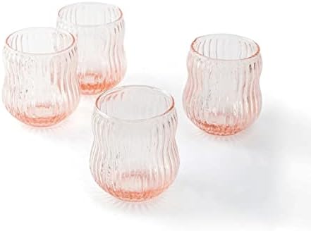 סט כוסות שתייה מצולע מזכוכית סרין רוזייט של 4 לקוקטיילים, קינוח, כוסות מים, כוסות זכוכית מוחיטו, כלי זכוכית